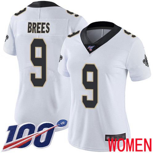 New Orleans Saints Limited White Women Drew Brees Road Jersey NFL Football #9 100th Season Vapor Untouchable Jersey->women nfl jersey->Women Jersey